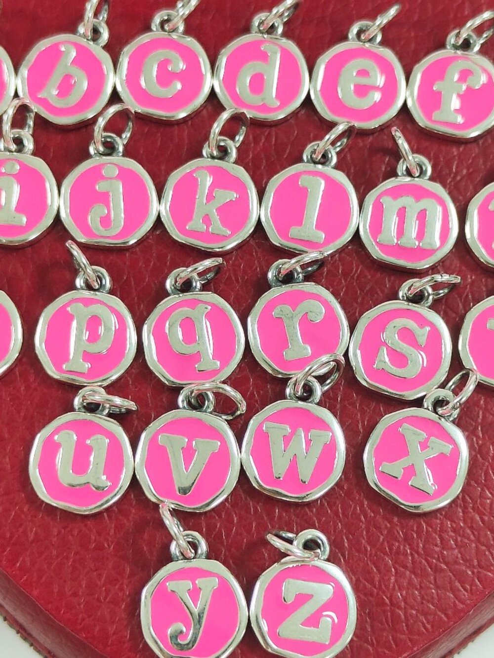 James Avery Dark Pink Enamel Initial Disc Charm 925 Silver Pendant with box